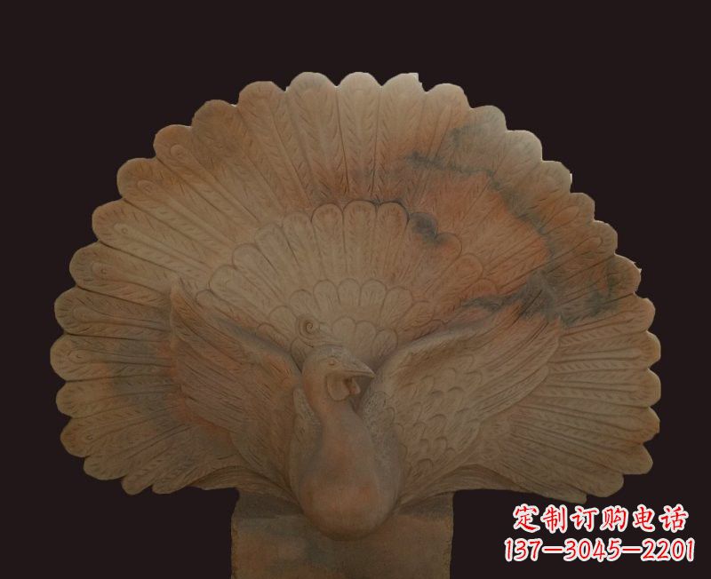 泰安晚霞红开屏孔雀石雕