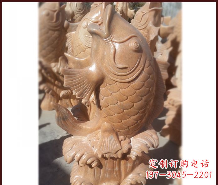 泰安晚霞红喷水鲤鱼石雕 (3)
