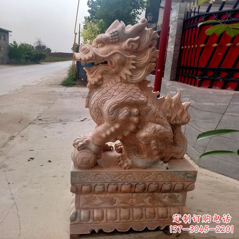 泰安晚霞红麒麟石雕