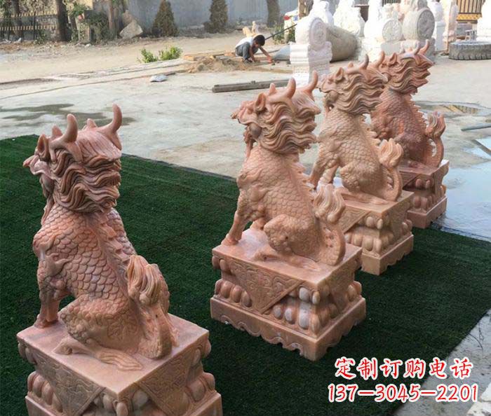 泰安晚霞红麒麟招财镇宅石雕