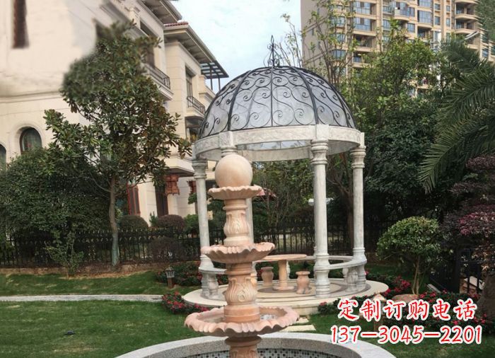 泰安晚霞红三层风水球喷泉小区石雕