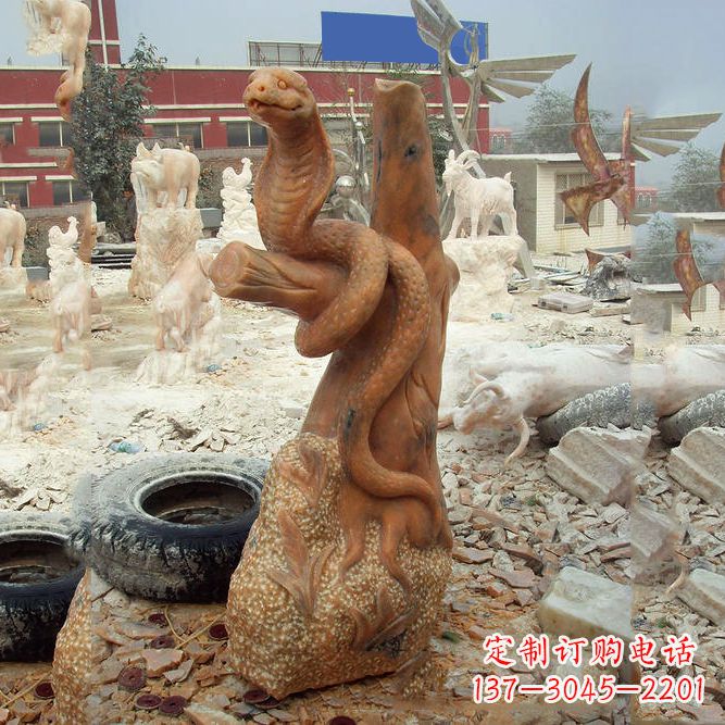 泰安晚霞红蛇石雕-12生肖动物雕塑
