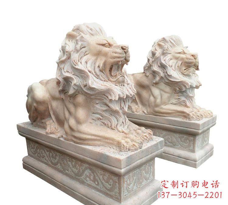 泰安晚霞红石材欧式狮子
