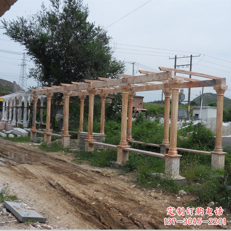 泰安晚霞红石雕花架长廊