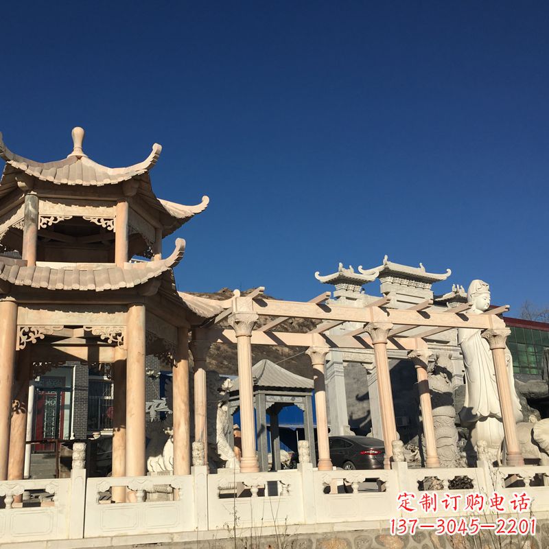 泰安晚霞红石雕凉亭花架