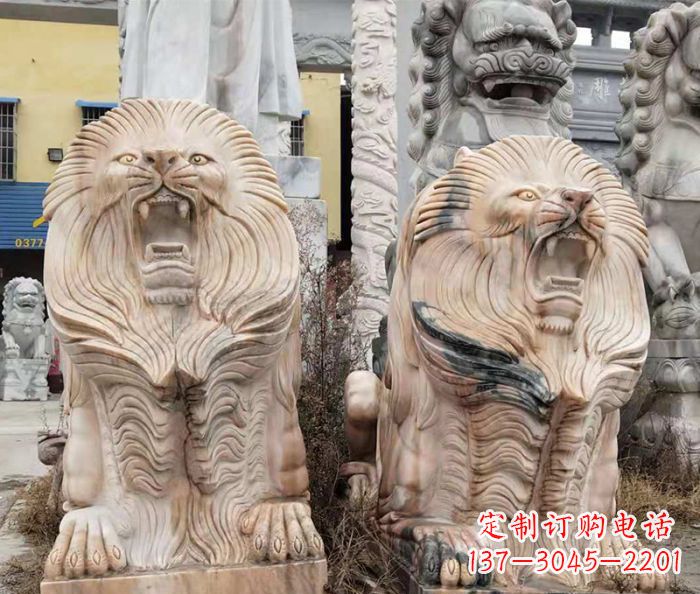 泰安晚霞红石雕欧式石狮子