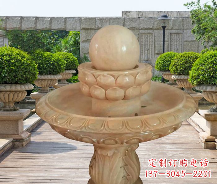 泰安晚霞红双层风水球公园喷泉石雕 (2)
