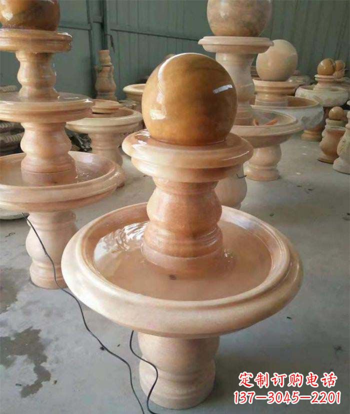 泰安晚霞红双层风水球别墅喷泉石雕