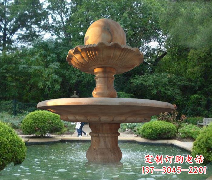 泰安晚霞红双层风水球喷泉公园石雕