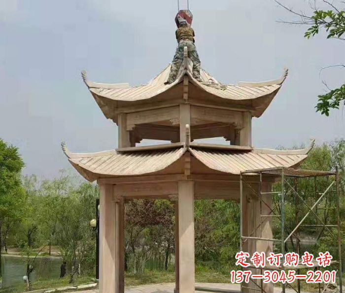 泰安晚霞红双层凉亭石雕 (2)