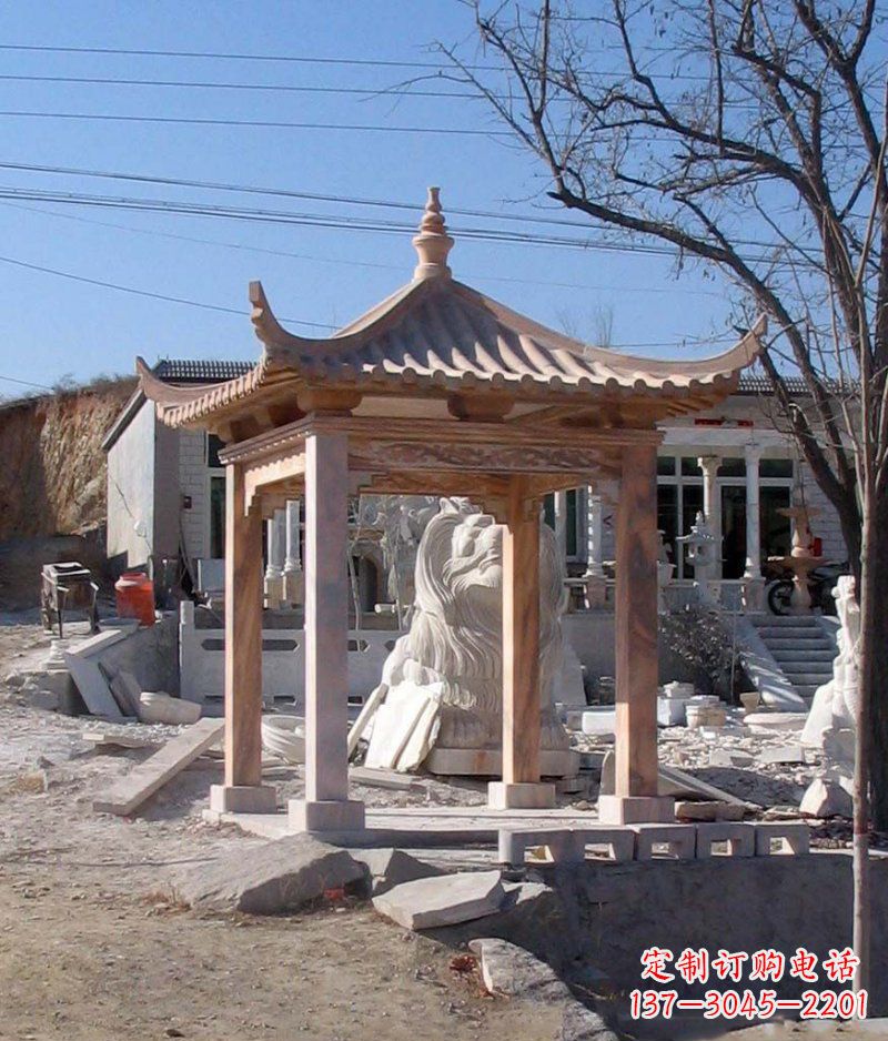 泰安晚霞红四角凉亭景观石雕