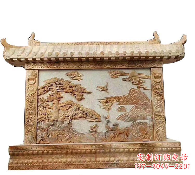 泰安晚霞红松鹤延年浮雕影壁