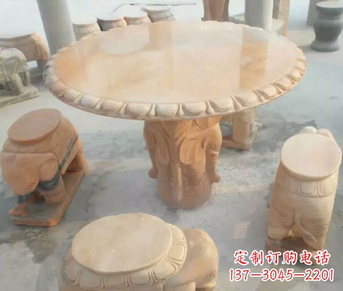 泰安晚霞红小象桌凳别墅石雕 (2)