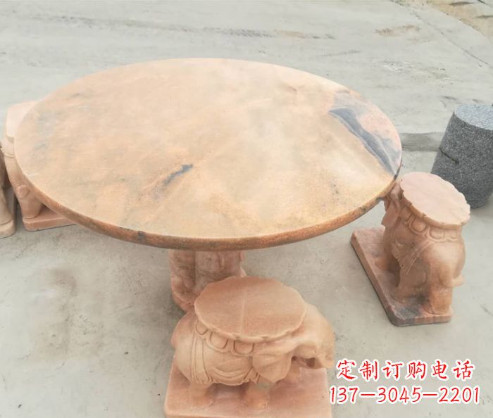 泰安晚霞红小象桌凳别墅石雕 (4)