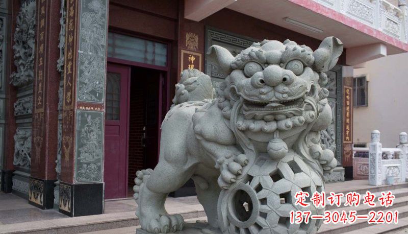 泰安网球狮石雕南方狮子雕塑
