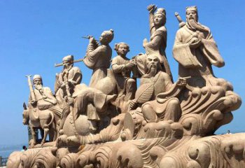 泰安神话传说“八仙过海”人物群景观石雕