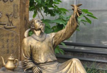 泰安象征文学大师李白的铜雕像