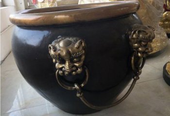 泰安铜雕圆形荷花水缸雕塑 (5)