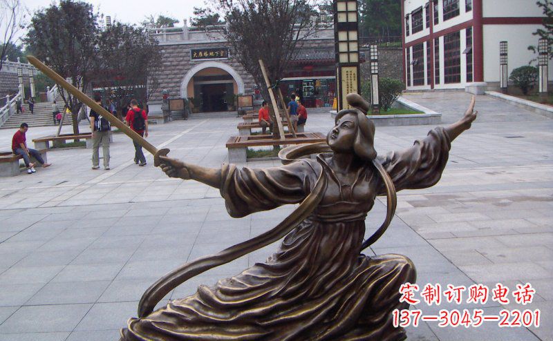 泰安舞剑的古代美女古代人物铜雕