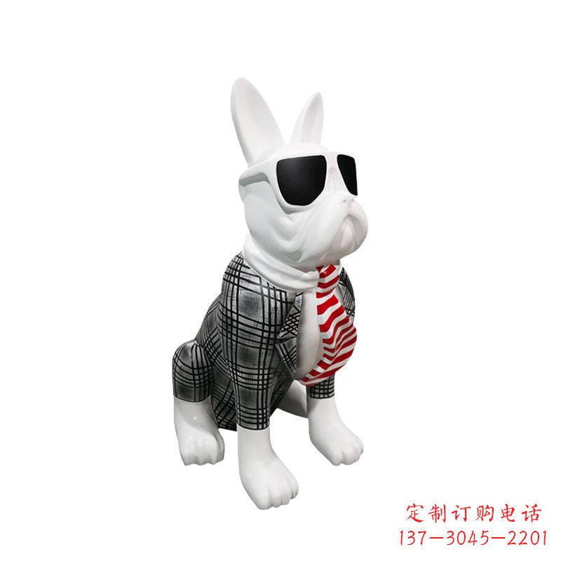 泰安系领带戴墨镜的狗雕塑,商场超市美陈斗牛犬摆件