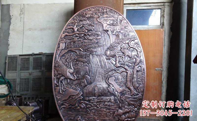 泰安仙鹤松林瀑布古代园林景观铜浮雕