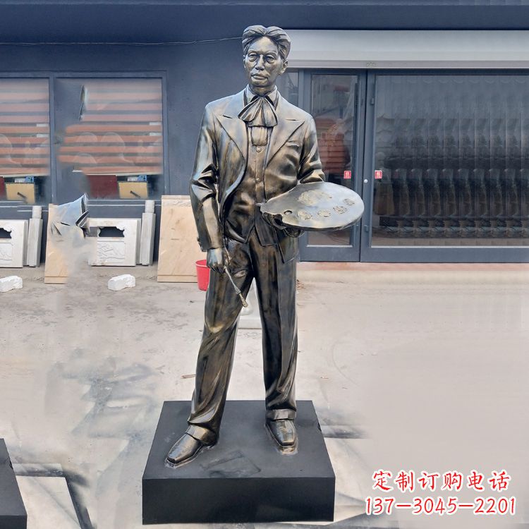 泰安现代画家徐悲鸿雕塑-玻璃钢仿铜名人雕像