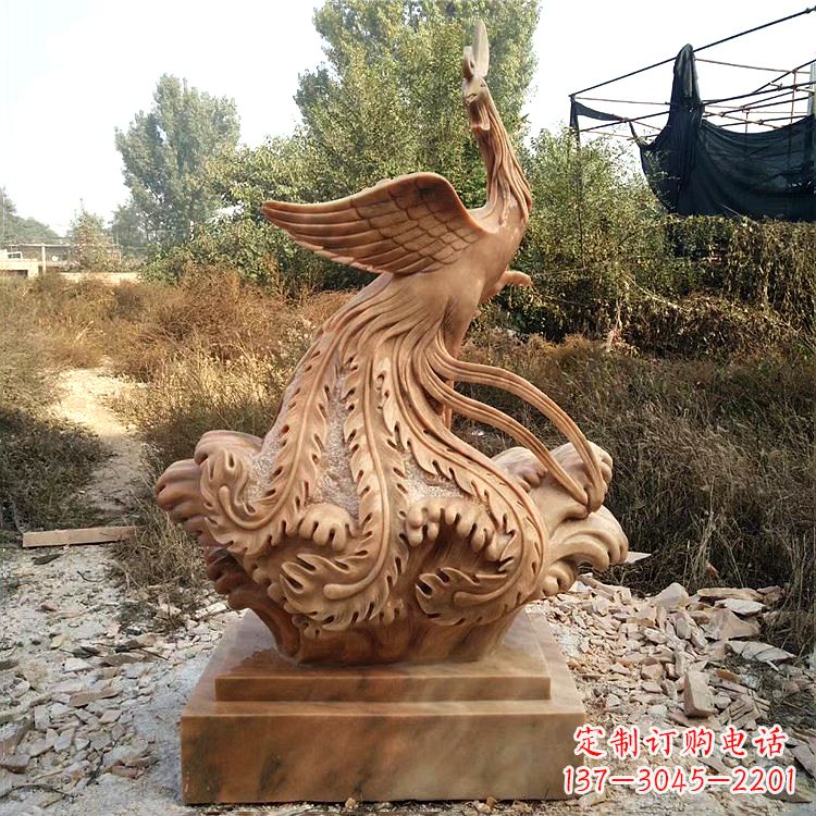 泰安祥瑞凤凰晚霞红石雕
