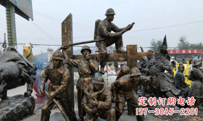 泰安消防战士人物铜雕