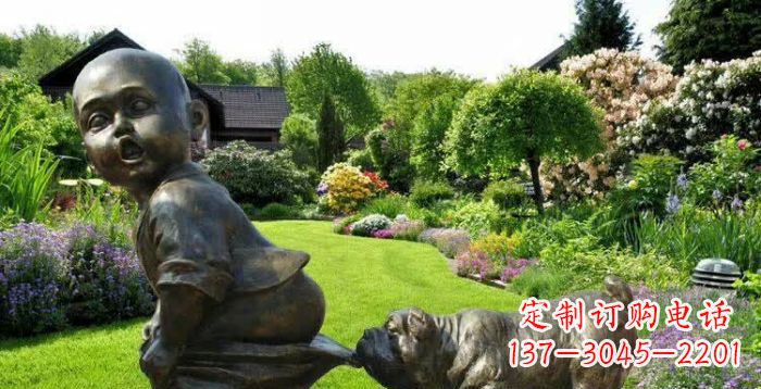 泰安小狗叼小孩裤子童趣铜雕
