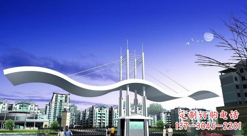 泰安小区不锈钢门牌坊景观雕塑