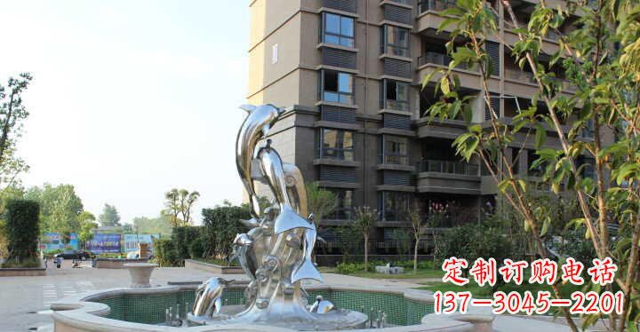 泰安小区不锈钢跳跃海豚景观雕塑