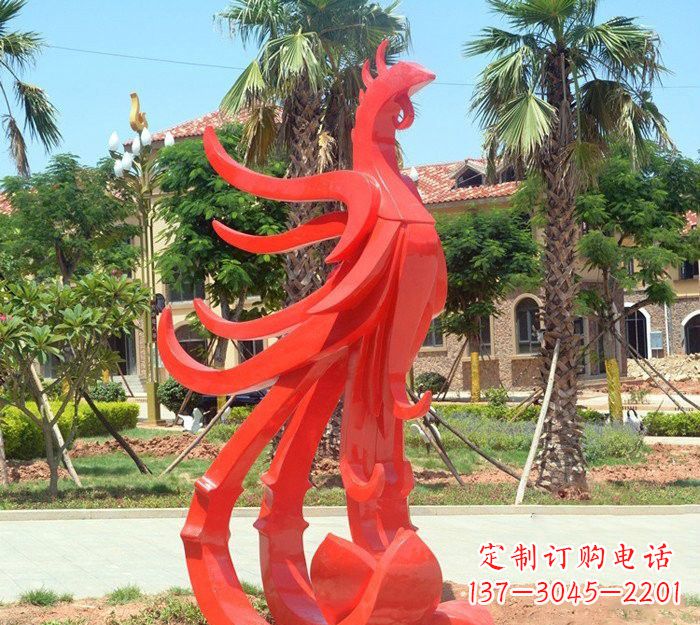 泰安小区抽象不锈钢凤凰雕塑