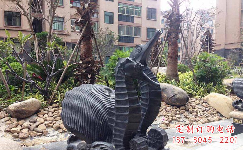 泰安小区海马动物玻璃钢仿铜雕塑