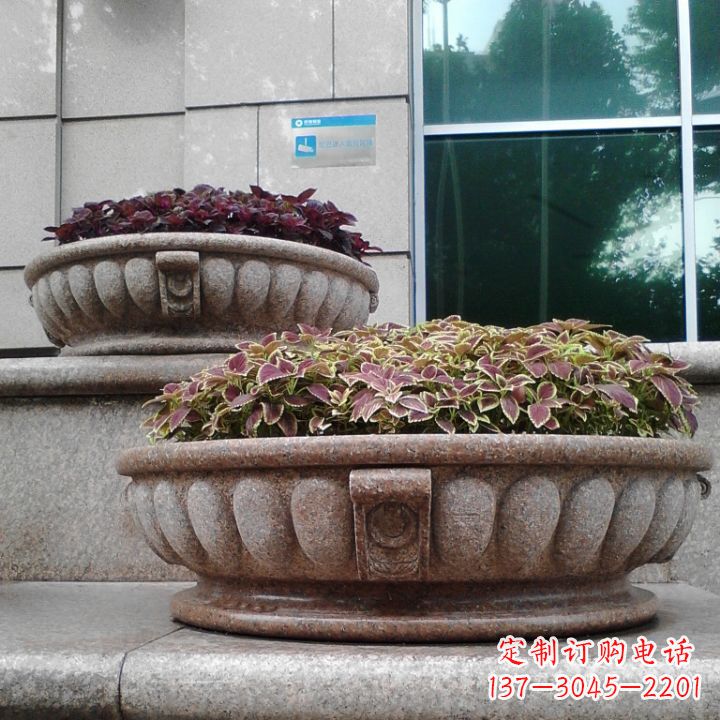 泰安小区花岗岩石雕花盆