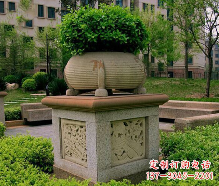 泰安小区景观大理石花盆石雕 (3)