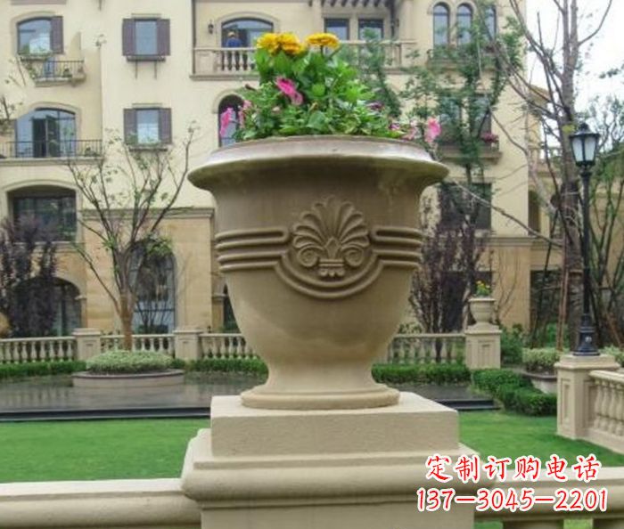 泰安小区景观大理石花盆石雕 (5)