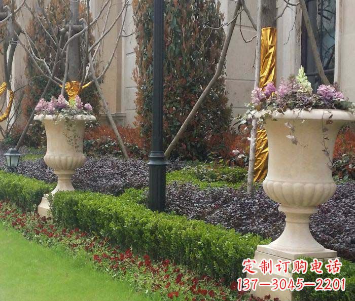 泰安小区景观汉白玉花盆石雕