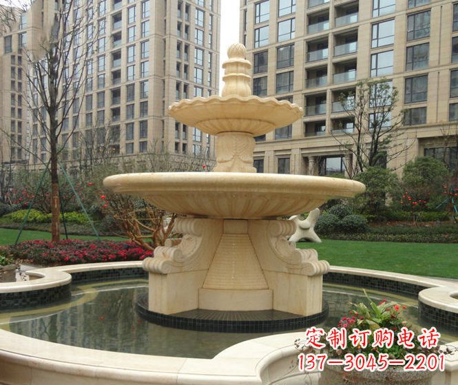 泰安小区景观晚霞红多层喷泉石雕 (3)