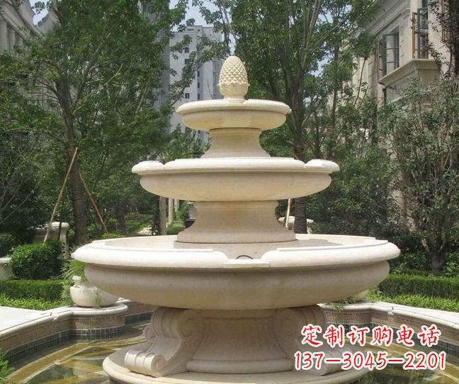 泰安小区景观晚霞红多层喷泉石雕