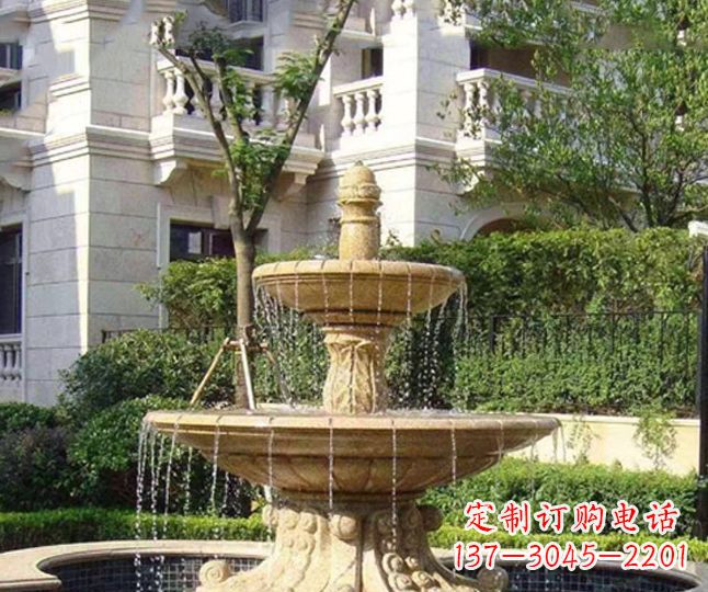 泰安小区景观晚霞红多层喷泉石雕 (4)