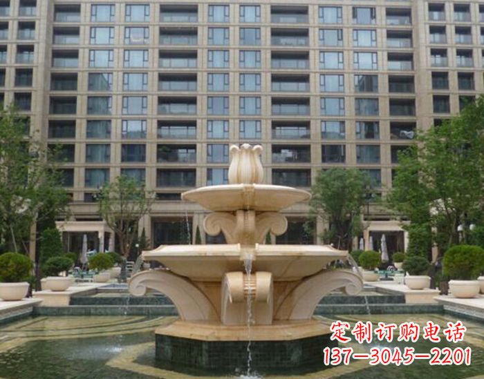 泰安小区景观晚霞红喷泉石雕 (2)