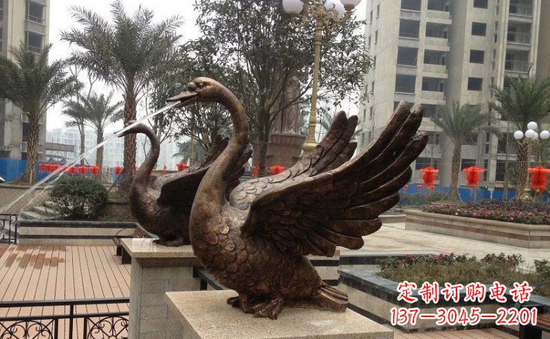 泰安小区喷水天鹅动物铜雕
