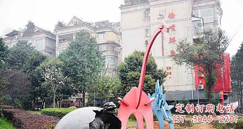 泰安小区破壳而出的小恐龙景观铜雕