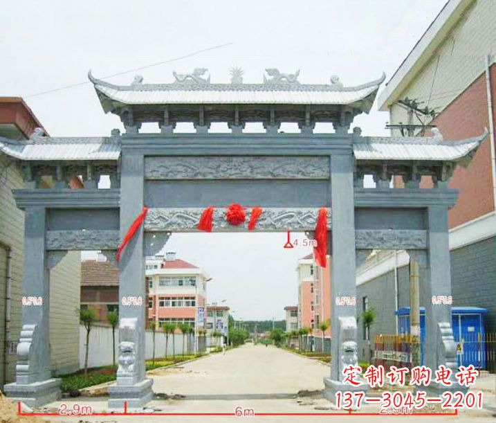 泰安小区三门牌坊石雕