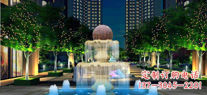 泰安小区石来运转风水球石雕喷泉