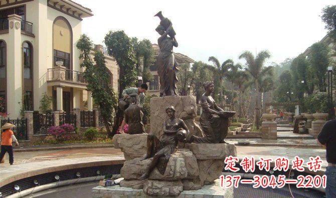 泰安小区西方美女喷泉人物铜雕