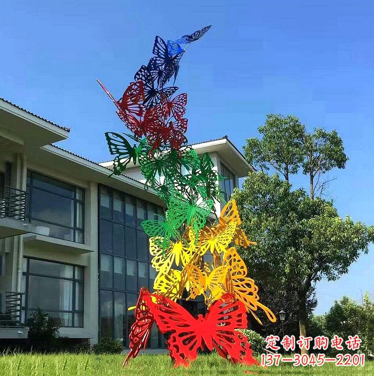 泰安小区园林不锈钢彩色蝴蝶景观雕塑