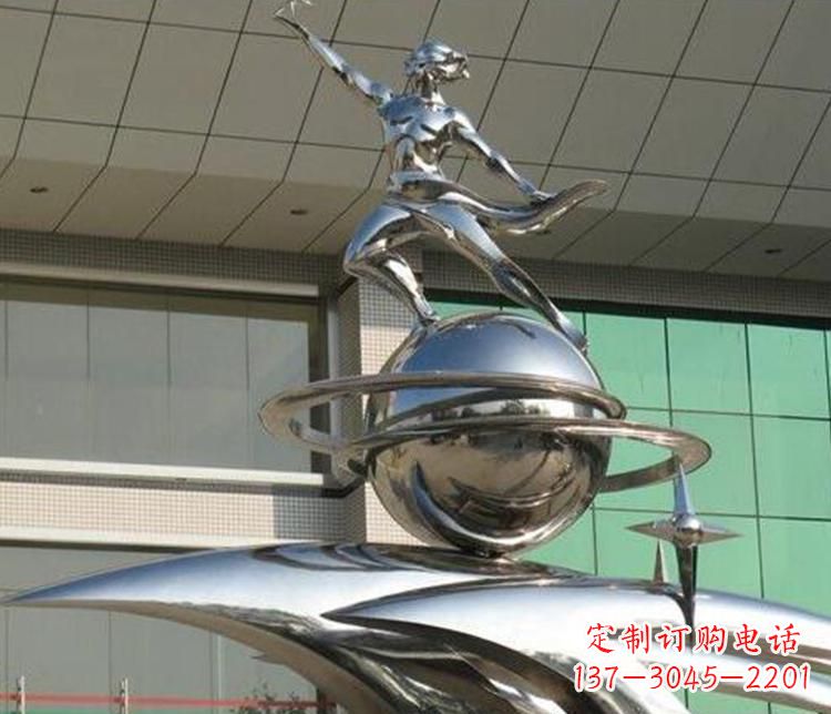 泰安校园不锈钢地球和学生景观雕塑