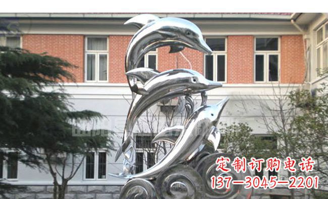 泰安校园不锈钢海浪海豚雕塑