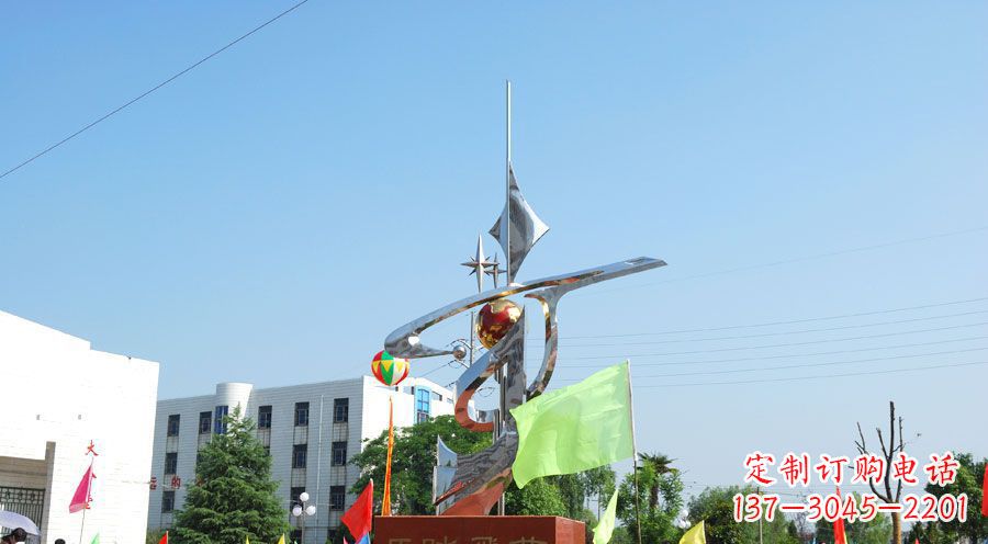 泰安校园不锈钢马踏飞燕地球雕塑